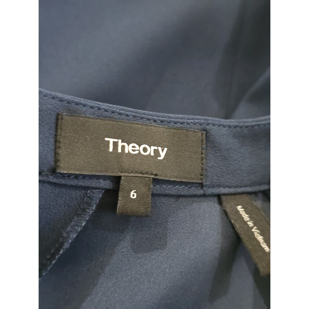 Theory Alvilla Bergen Navy Fit Flare Dress Tie Sleeve Size 6 Cocktail Modern - Picture 10 of 12